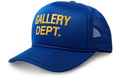 Blue Trucker Hat With Short Brim, Gallery Dept Logo, Gallery Dept, New Era Hat, Denim Patches, Tag Sale, Yellow Print, Blue Hat, Hat Sizes