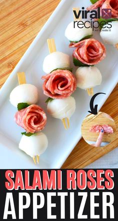 an appetizer is shown on a plate with the title, salami roses appetizer