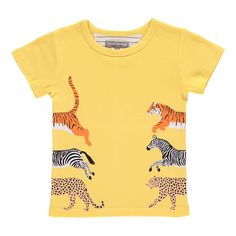 t-shirt-stretch-animaux-tyler-yellow Boys Designer Clothes, Kids Fashion Inspiration, Kids Vest, Baby Bundles, On The Rocks, The Nose, Graphic Apparel, Animal Tshirt, Kids Prints