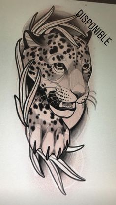 a black and white drawing of a cheetah