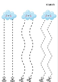 the dotted line shows how many clouds are moving in different directions, including one with eyes and