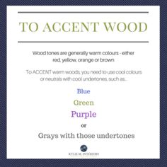 the words to accent wood are in different colors and font styles, including blue, green, purple or grays with those undertones