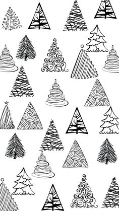 black and white christmas trees on a white background