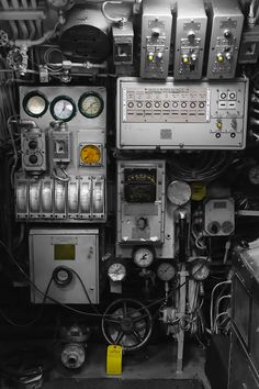 the control panel on an industrial ship