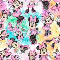 many minnie mouses are in different poses