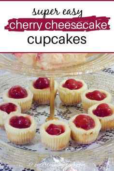 Super easy cherry cheesecake cupcakes Cherry Cheesecake Cupcakes, Easy Cherry Cheesecake, Mini Christmas Desserts, Cheesecake Cupcakes Recipe, Mini Cherry Cheesecakes, Cherry Cheesecake Recipe, Vanilla Wafer Crust, Cherry Topping, Cheesecake Mix