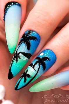 Island Nails, Hawaiian Nails, Beach Themed Nails, Palm Nails, Broken Nails