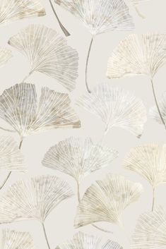 a white and beige wallpaper with leaves in the middle, on a light gray background