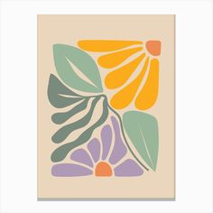 an art print with flowers and leaves in pastel colors on a beige background by corbi