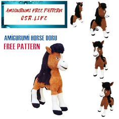 the stuffed horse is brown and black