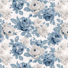 a blue and white flowered pattern on fabric