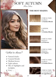 Soft Autumn Hair Color Ideas, Soft Autumn Hair Color, Palette Hair Color, Soft Autumn Makeup, Soft Autumn Palette, Warm Hair Color, Autumn Skin, Soft Autumn Color Palette, Autumn Color Palette