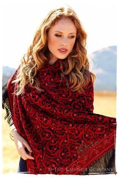 (1) Holiday Shawl Collection — Seasons by The Kashmir Company Hand Dyed Shawl, Red Shawl, Paisley Shawl, Black Shawl, Suits Design, European Women, Embroidery Suits Design, Le Chateau, Wool Shawl