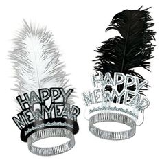 "Swing" Tiara with foil wire band has unsurpassed skilled craftsmanship design and is best suitable for new year events. Features: A black and silver glittered foil Happy New Year tiara with silver ostrich plume and a glittered white and silver foil Happy New Year tiara with a black ostrich plume. Perfect for handing out at a large party at the office, a bar or even a club. Size: One size fits most Material(s): paper/foil/wire New Year's Eve Appetizers, Silver Color Scheme, New Years Eve Nails, New Year's Food, New Year's Eve Party, Party Kits, New Year's Nails, Party Kit, New Year’s Eve