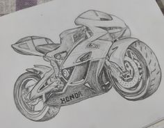 a pencil drawing of a motorcycle on paper