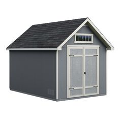 a gray and white shed with windows on the roof is isolated against a white background