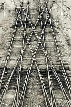 black and white photograph of railroad tracks