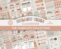 a collection of classroom stickers with the words'the complete collection'in pink and orange