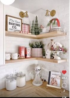 some shelves with various items on top of them