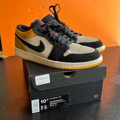 Nike Air Jordan 1 Low Size Mens 10.5 Us Sail/Gym Black Gold Red Worn Only Twice. Like New. Nike Air Jordan 1 Low, Nike Air Jordan 1, Air Jordan 1 Low, Jordan 1 Low, Air Jordan 1, Nike Air Jordan, Mens Shoes Sneakers, Black N Yellow, Jordan 1