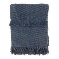 a blue blanket with fringes on it