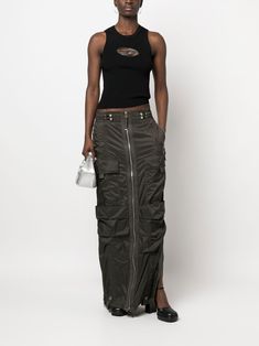 Diesel Cargo zip-up Long Skirt - Farfetch Black Cargo Skirt Outfit, Diesel Women, 23 Fashion, Diesel Logo, Women Logo, Upcycle Sewing, Jeans Cargo, Cargo Skirt, Mode Inspo