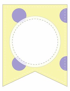 a yellow and purple polka dot banner with a white circle in the center on it