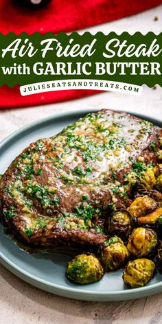 This Air Fried Steak With Garlic Butter is a delicious meat main dish that's tender and juicy! This mouthwatering steak recipe is a great addition to your Valentine's Day dinner recipes or date night ideas. Pin this! Macaroni And Cheese Casserole, Balsamic Steak, Cheesy Broccoli Casserole, Homemade Garlic Butter, Air Fryer Steak, Easy Summer Dinners, Juicy Steak, Comfort Food Recipes Dinners, Hearty Dinner