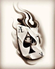 a drawing of a ace playing card with flames coming out of its face and the letter a on it