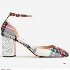 Never Worn, Brand New In Box. Selling For $179 Currently. Stewart Tartan, Beautiful Heels, Studded Heels, Party Shoes, Sling Backs, Canvas Tote, Shoes Women Heels, Tartan, J Crew