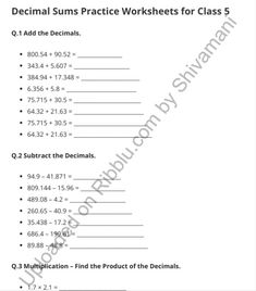 a worksheet for the class 5 math task