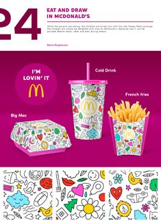 an advertisement for mcdonald's is shown in three different colors and sizes, including the same