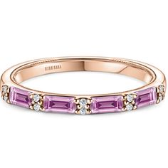 an 18k rose gold band with pink sapphire and diamonds