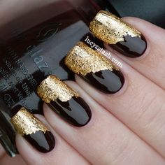 Black Gold Nails, Foil Nail Art, Gold Nail Art, Black Nail Art, Gold Nail, White Nail Designs, Black Nail, Foil Nails