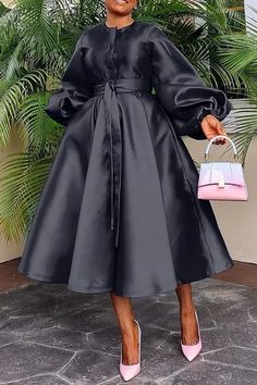 Elegant Satin Lantern Sleeve Party Maxi Dress Women Solid Button Down Shirt Evening Wedding Long Look Casual Chic, Cut Clothes, Lantern Sleeve Dress, Mid Length Skirts, Elegant Party, Sleeve Dresses, Women Hoodies Sweatshirts, Lantern Sleeve, Lantern Sleeves