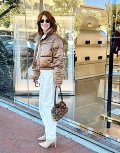 Cathy wears a bronze jacket, white jeans and booties | 40plusstyle.com 2024 Color Trends, Glamorous Outfits, 2024 Color, Glamorous Style, Fashion Capsule, Romantic Style, Cropped Denim, A Color