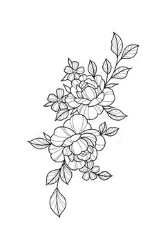 a black and white drawing of flowers