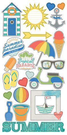 an image of summer stickers on a white background