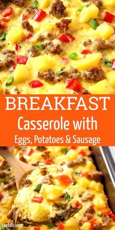 breakfast casserole with eggs, potatoes and sausage is an easy dinner that everyone will love