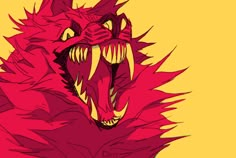 a red and yellow background with an animal's head