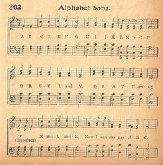 an old sheet music page with musical notations and symbols on it, including the alphabet song