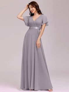 Ever-Pretty Damen Abendkleid Frau A-Linie Chiffon Abschlusskleid V Ausschnitt Hochzeit Bodenlang Grau 38 : Amazon.de: Bekleidung Flowy Bridesmaid Dresses, Empire Waist Bridesmaid Dresses, Ever Pretty, Long Midi Dress, Empire Waist Dress, Chiffon Bridesmaid Dress, Smocked Dress, Chiffon Bridesmaid, Wedding Bridesmaid Dresses