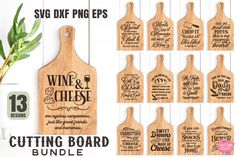 wine and cheese cutting board bundle svg cut files for cricut & silhouette