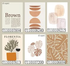 an image of brochures with plants and numbers on them in different colors, shapes and sizes