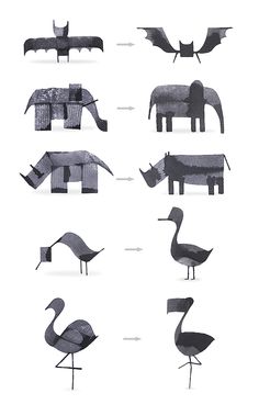 several different types of birds and animals made out of paper