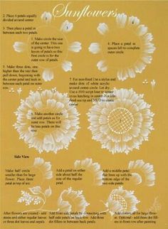 the instructions for crocheted doily flowers are shown in white on yellow background