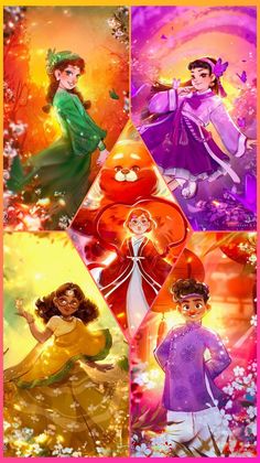 the four princesses from disney's beauty and the beast are featured in this collage