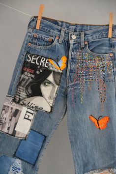 Jean Diy, Redone Jeans, Hippie Jeans, Patched Denim Jeans, Jean Fabric, Vintage Levi Shorts, Diy Jeans, Levis Vintage