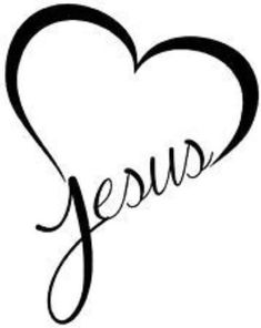 the word jesus written in cursive writing on a white background with a heart