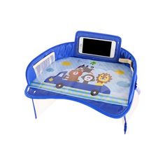 an infant's play table with a laptop on it and animals in the car